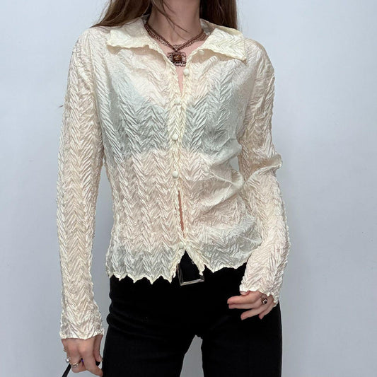 Cream crinkle fitted shirt