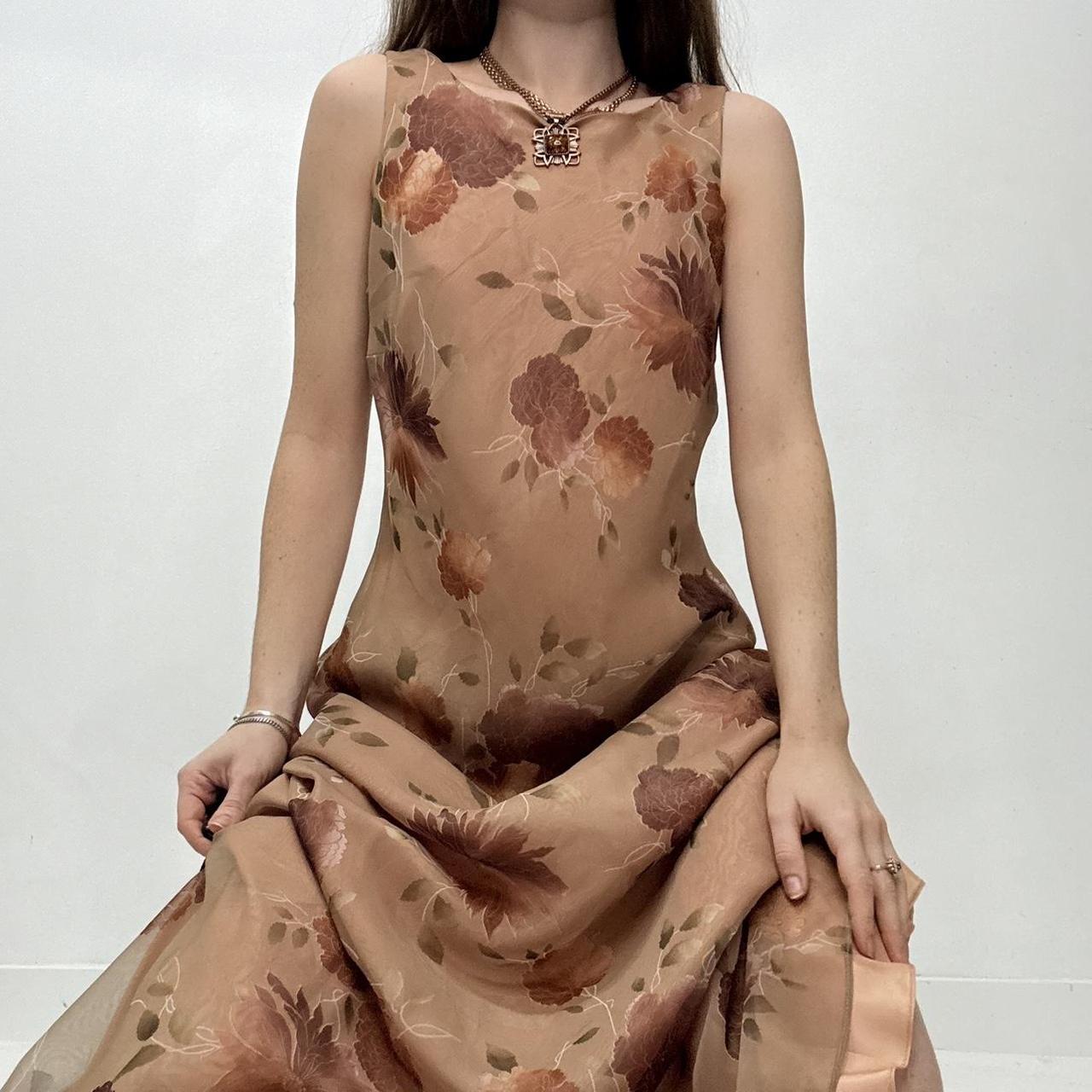 Brown floral bias cut maxi dress