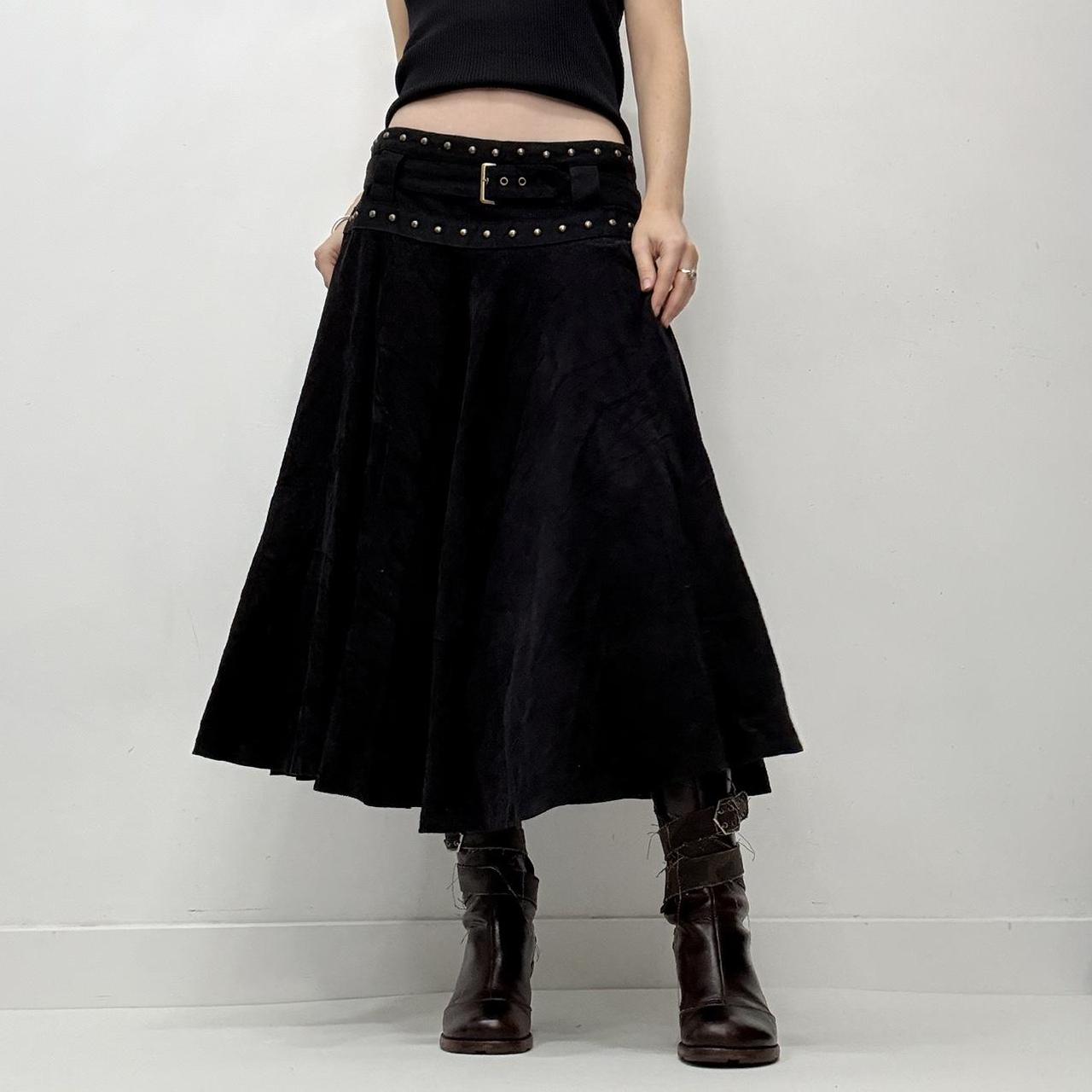Black studded flared belted skirt