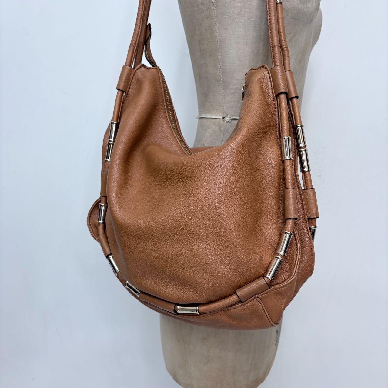Tan leather slouchy chain bag