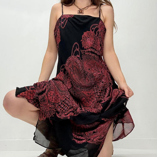 Black paisley layered midi dress