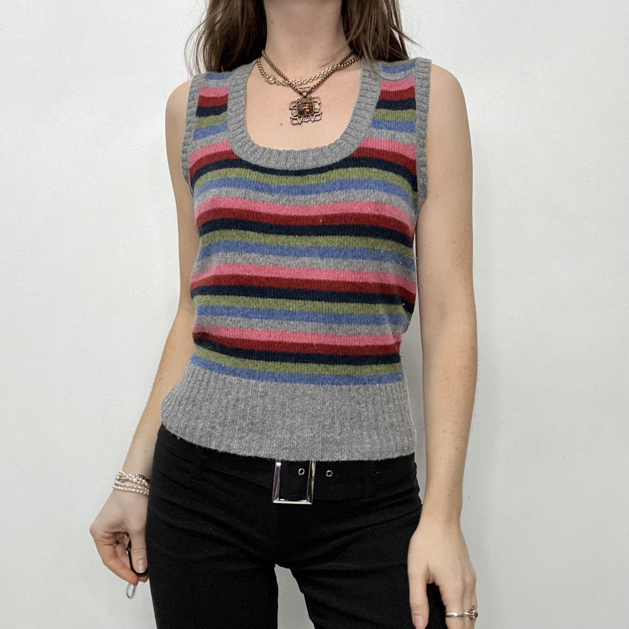 Grey striped wool knit vest