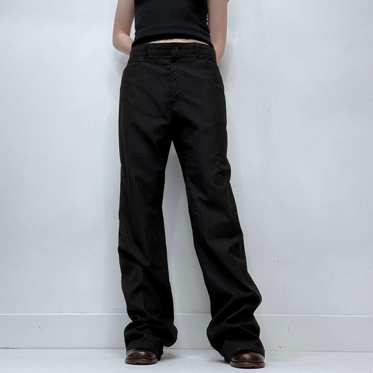 Black pinstriped flared trousers