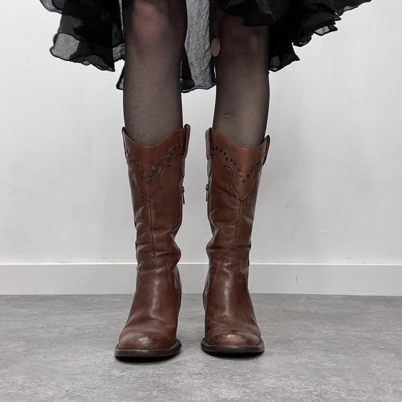 Brown leather studded boots