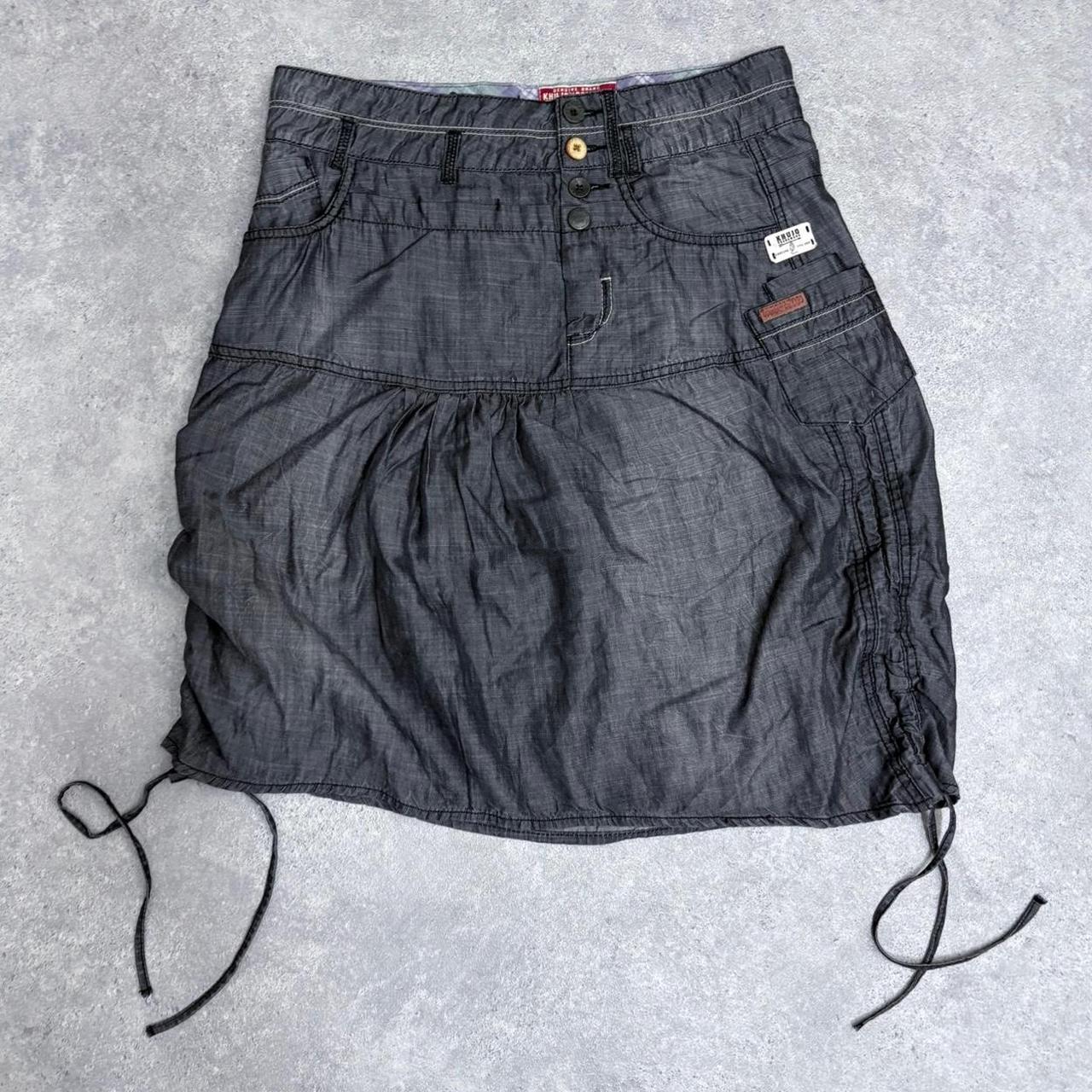 Ditressed denim utility grunge skirt