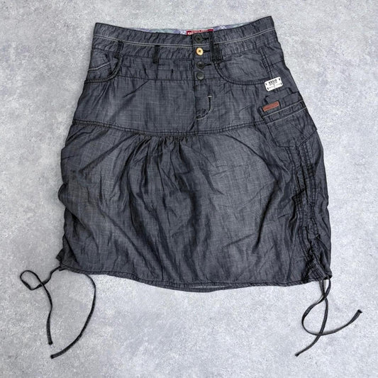 Ditressed denim utility grunge skirt