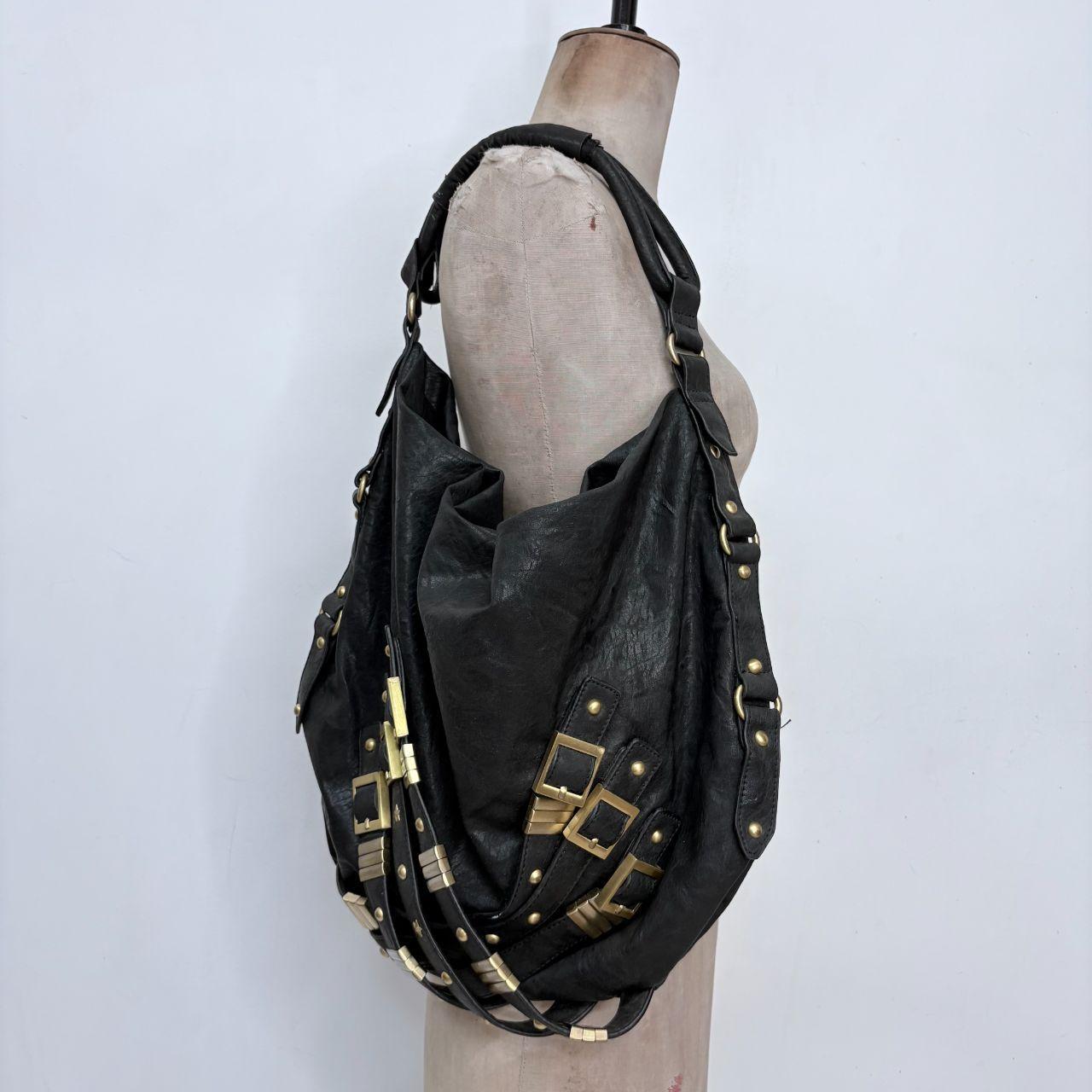 Black slouchy studded hobo bag