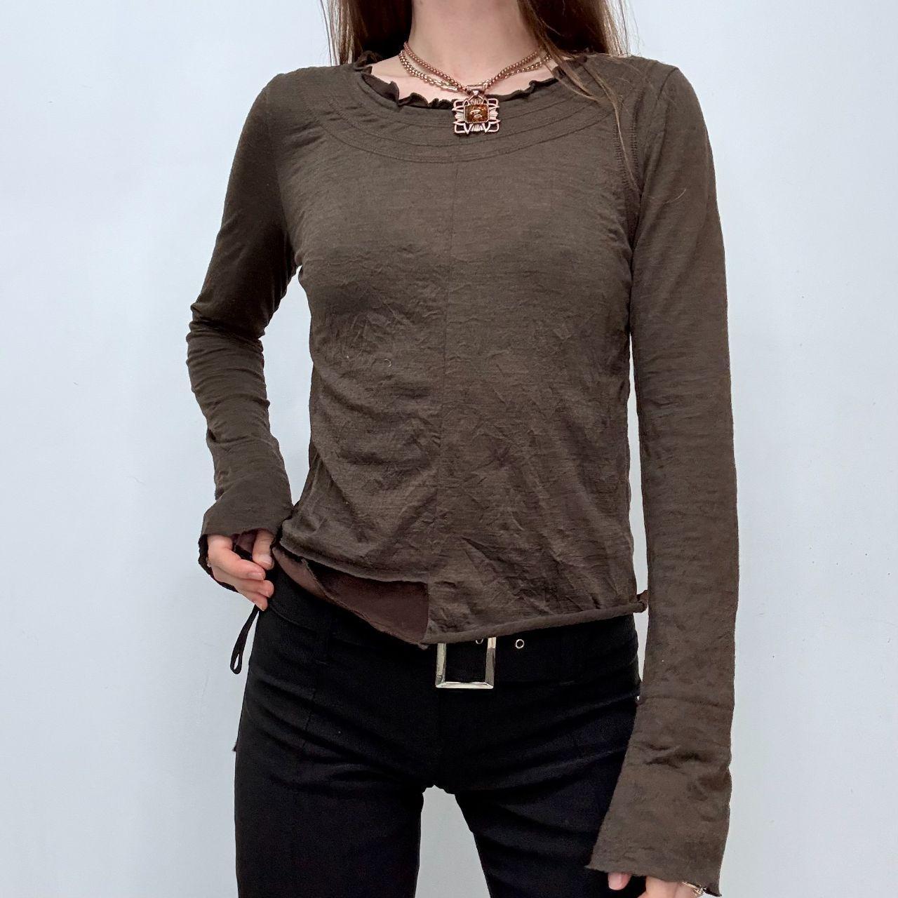 Brown asymmetric long sleeve shirt