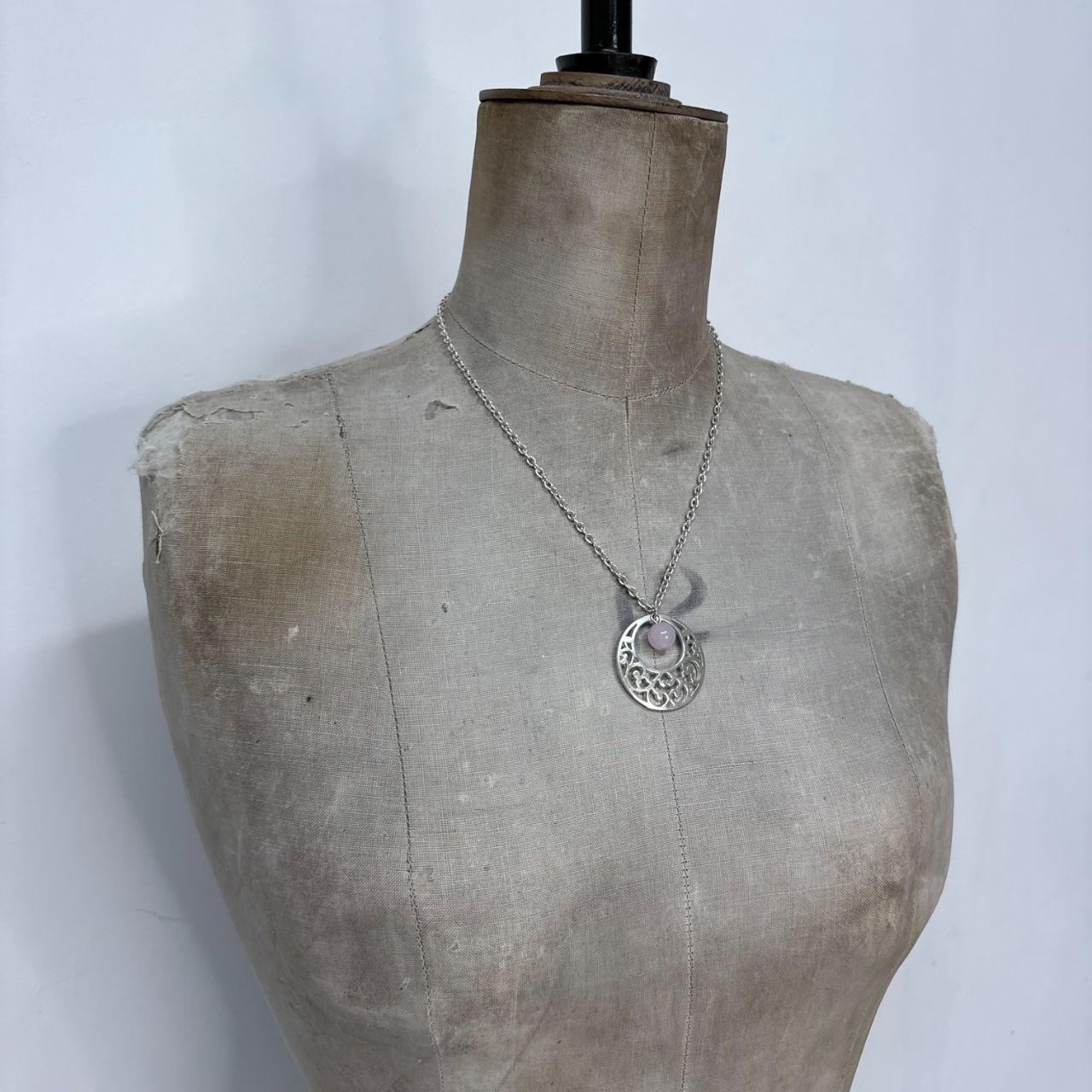 Silver engraved circle bead necklace