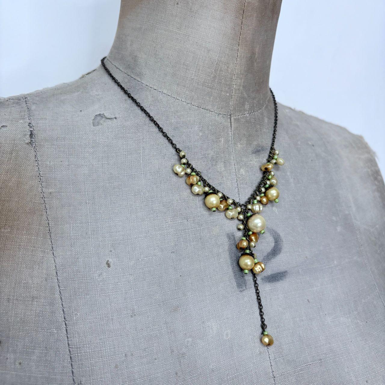 Pearl hanging draped boho chain necklace