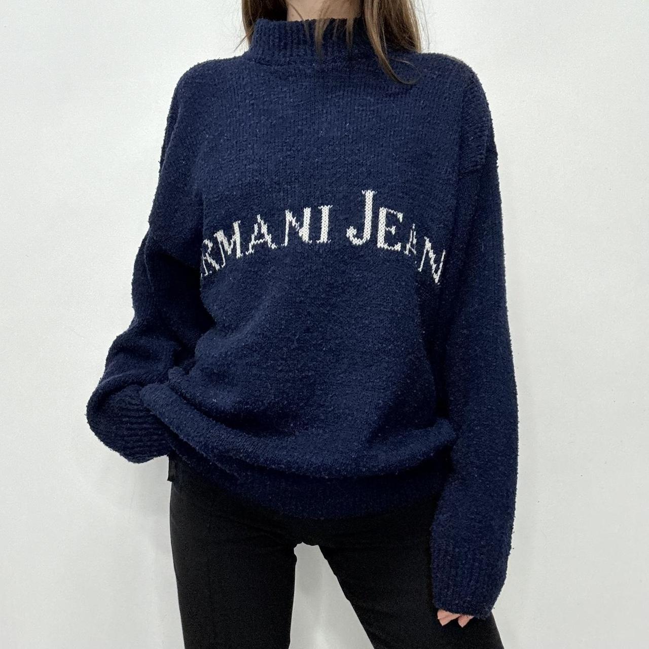 Slouchy navy knitted graphic jumper