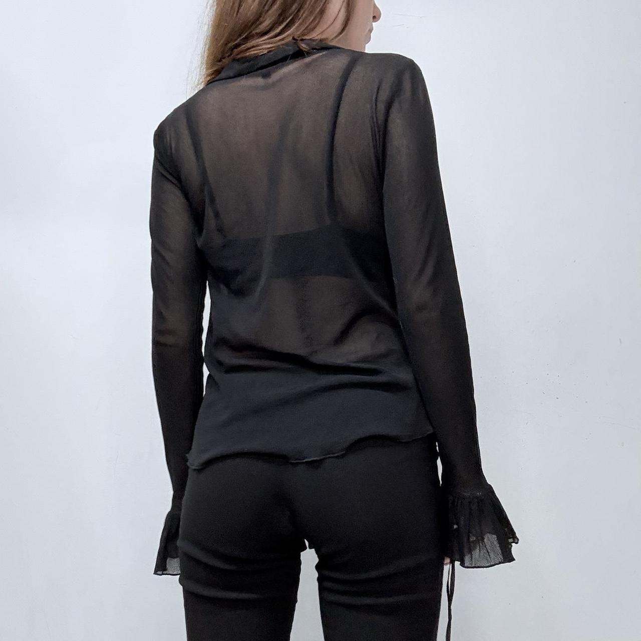 Black sheer flared ruffle shirt
