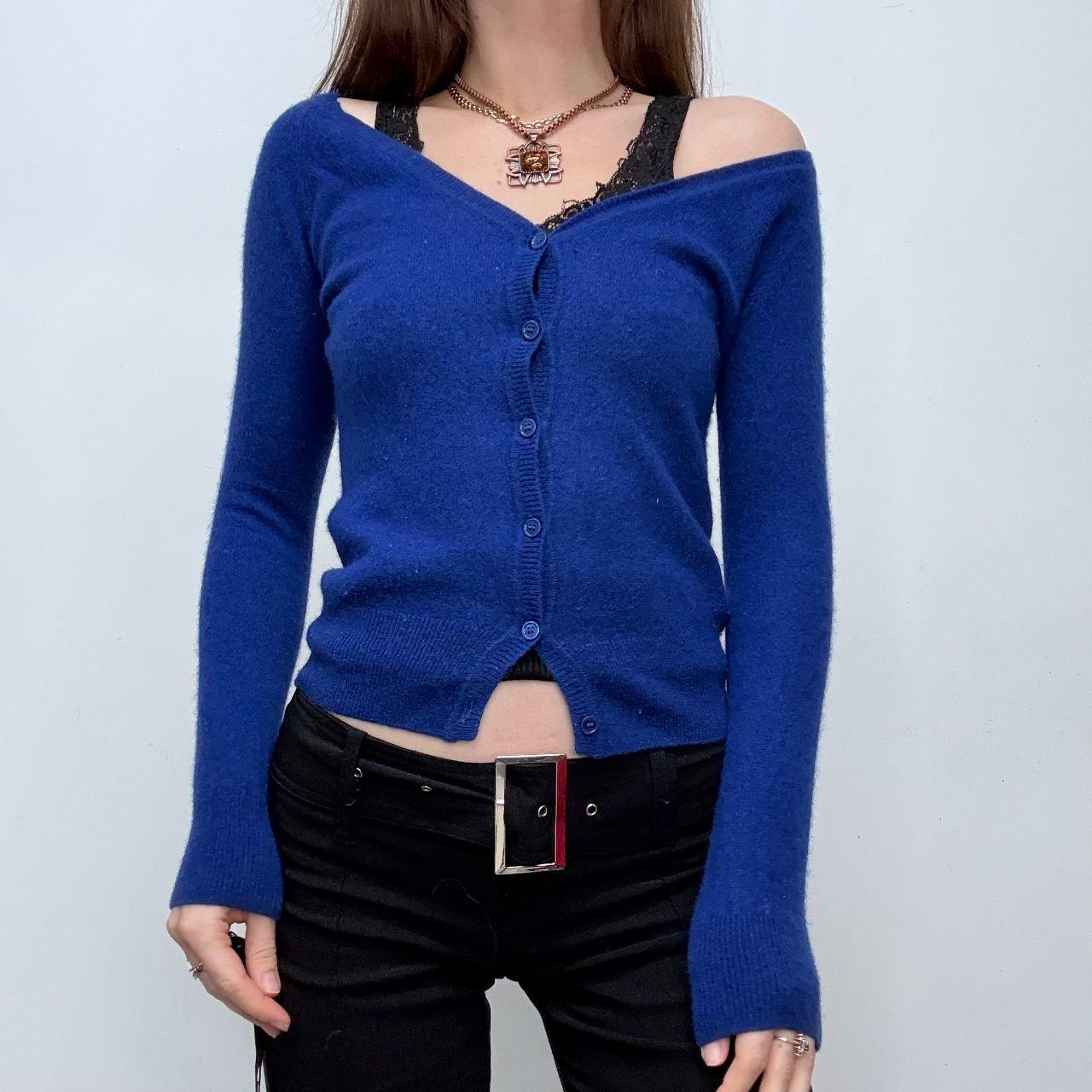 Blue cashmere slouchy neck cardigan