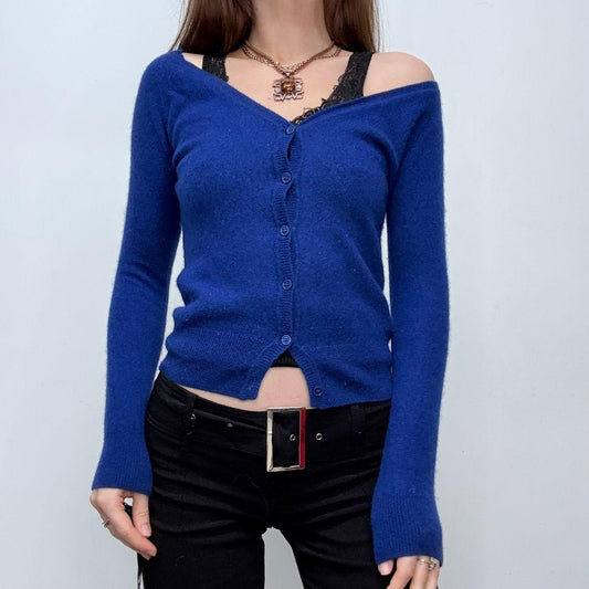 Blue cashmere slouchy neck cardigan