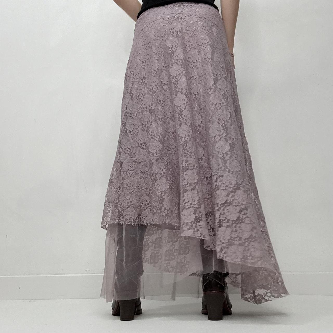 Lilac lace sheer asymmetric maxi skirt