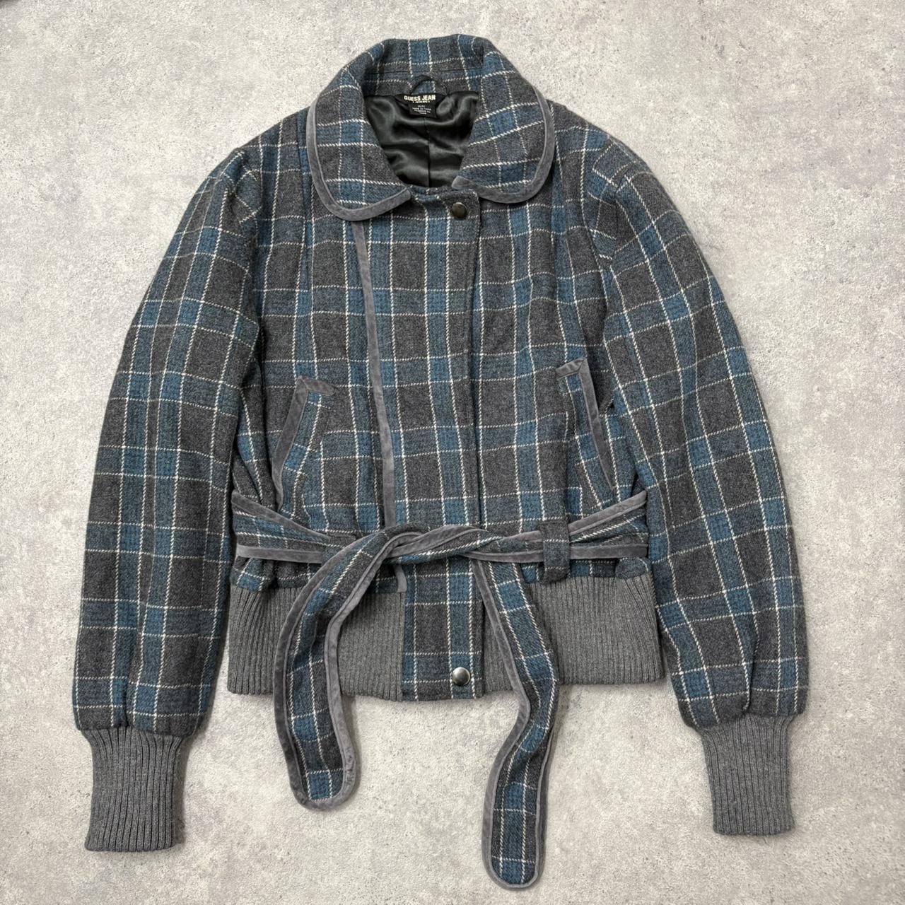 Wool checked asymmetric coat