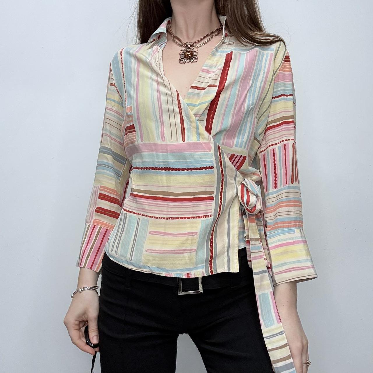 Striped wrap silk shirt