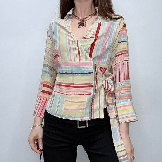 Striped wrap silk shirt