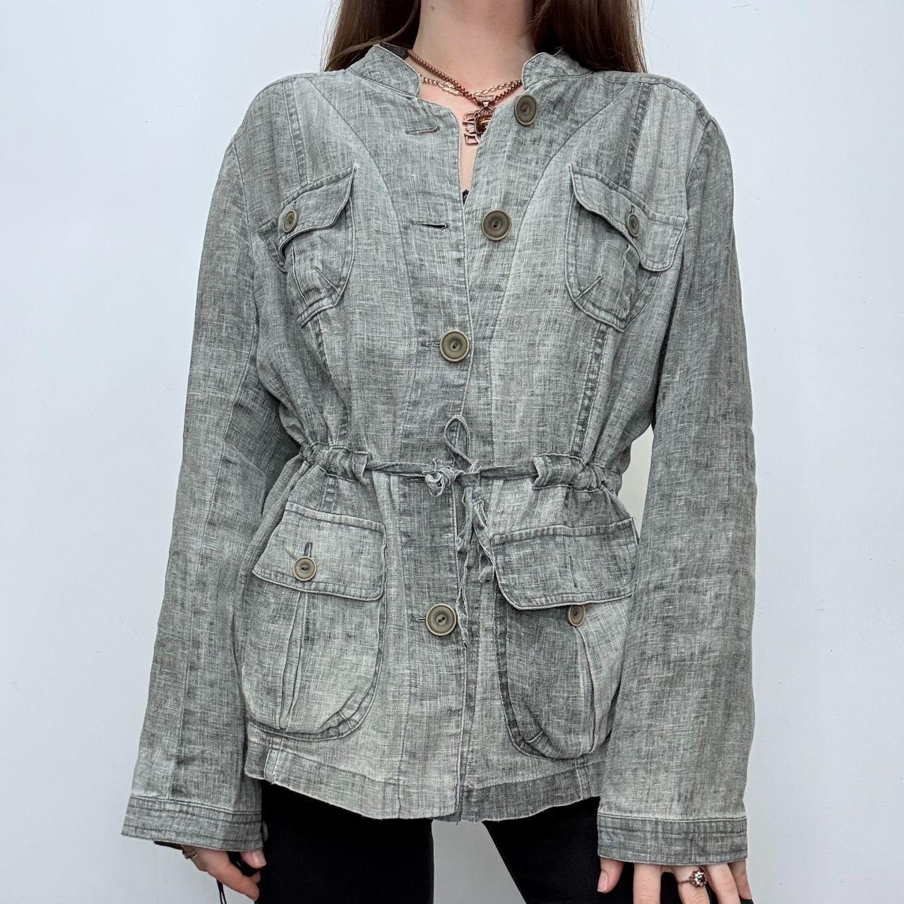 Grey distressed fitted cargo shirt