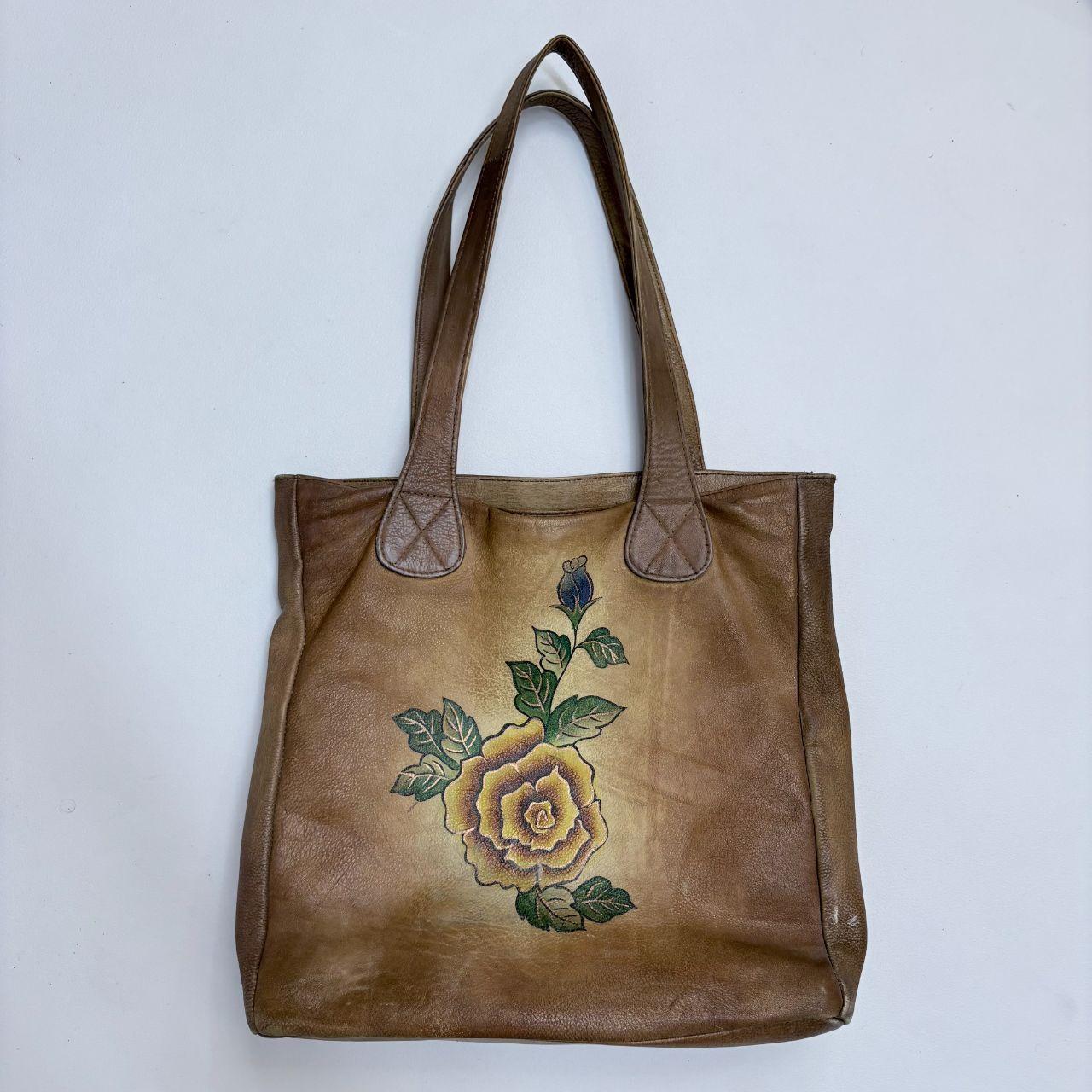 Distressed faux leather floral hand painted bag