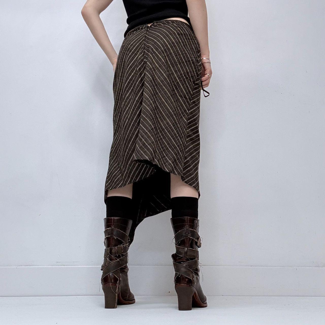 Asymmetric pinstripe midi skirt