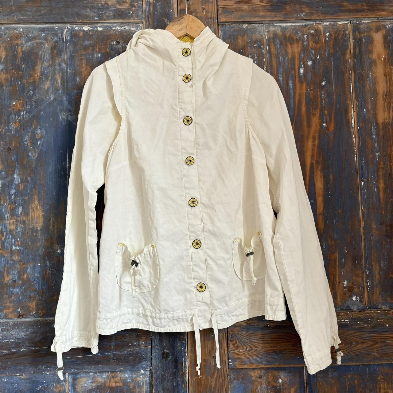 White canvas linen cargo utility jacket