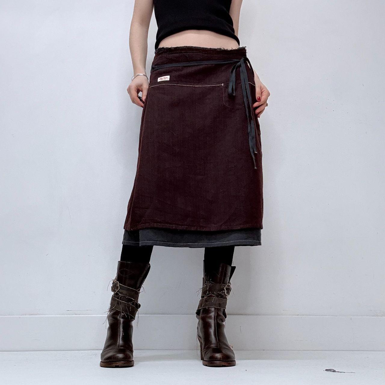 Burgandy wrap-over layered midi skirt