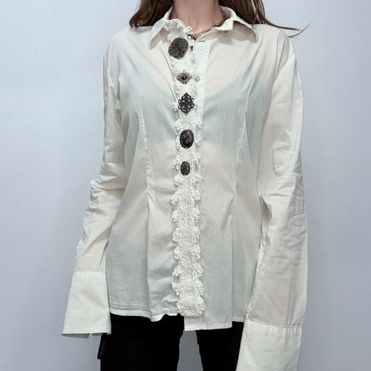 White Save the Queen lace flared shirt