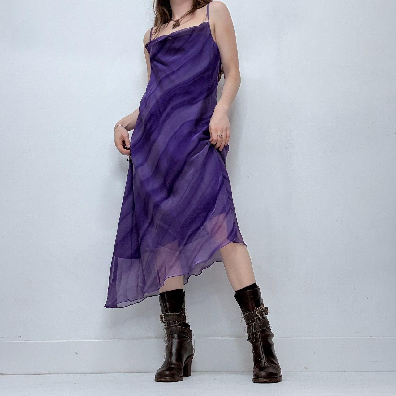Sheer flutter striped cowl neck maxi dress