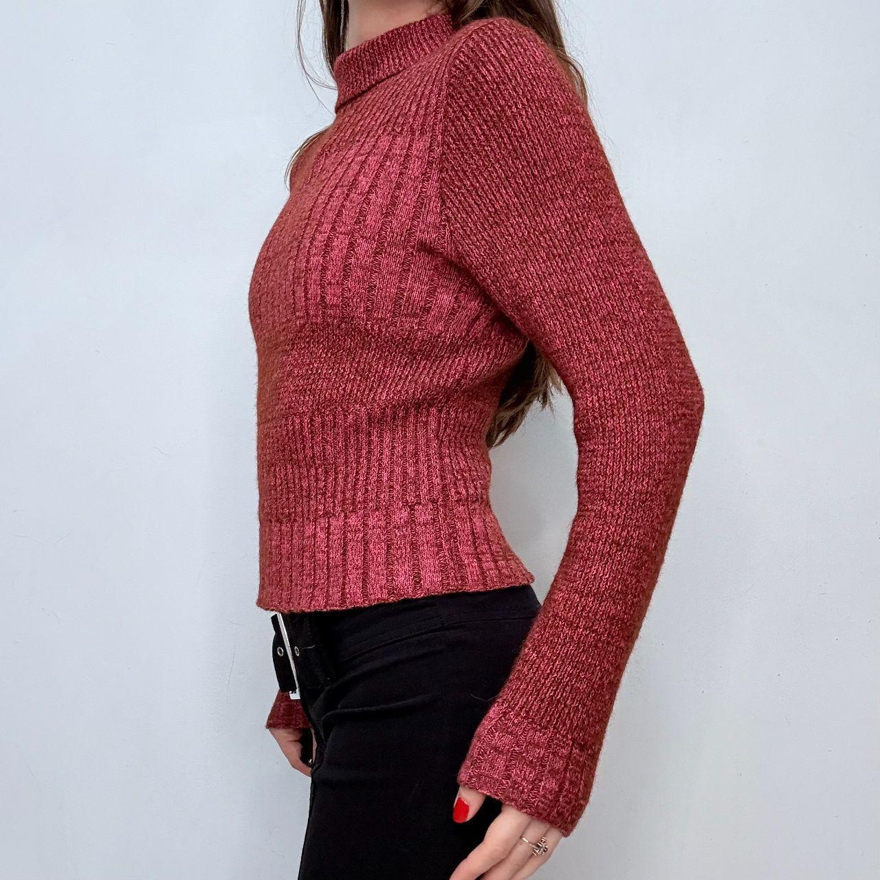 Ribbed brown pink knitted chunky jumper