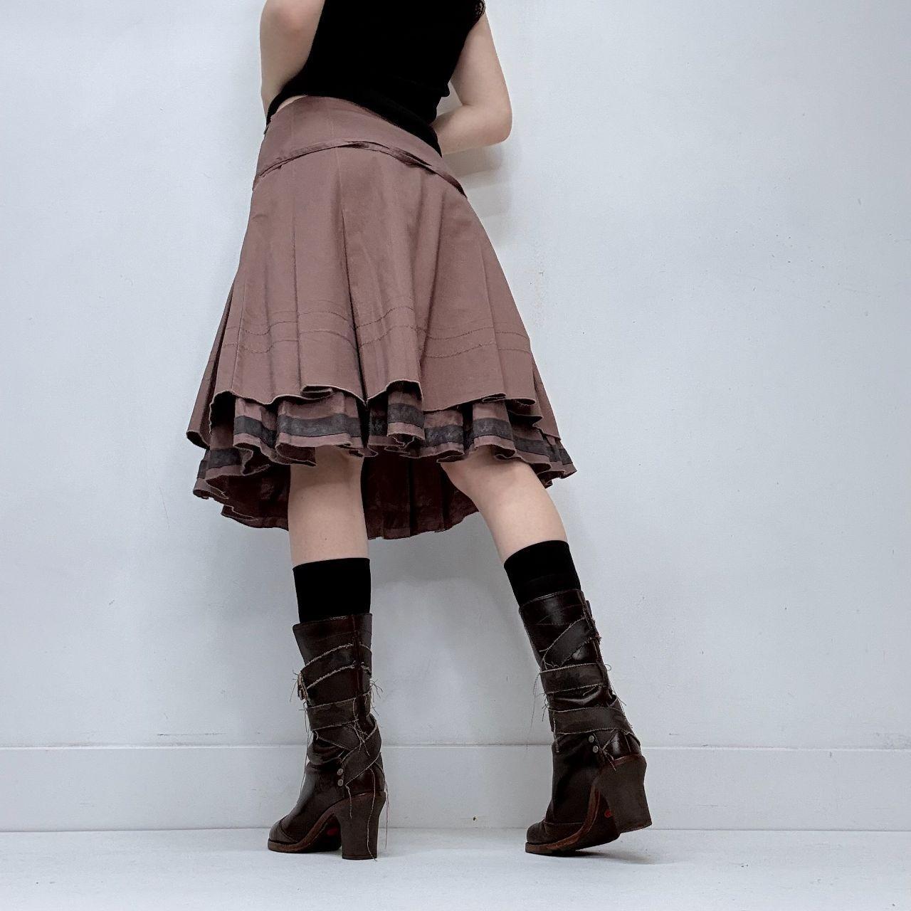 Layered tan wrap around tie up skirt