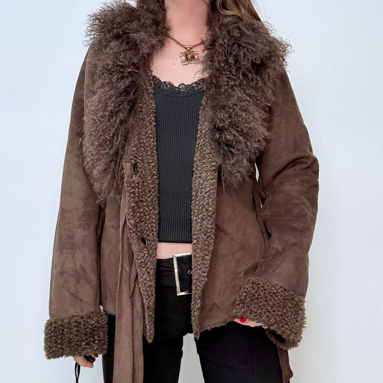 Brown flared mongolian fur jacket