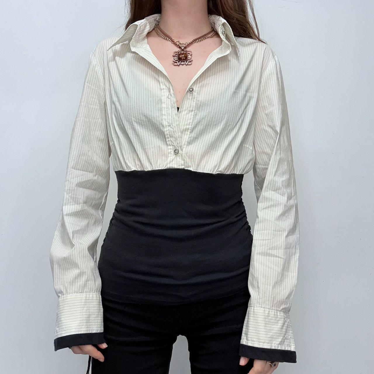 White pinstripe fitted corset shirt