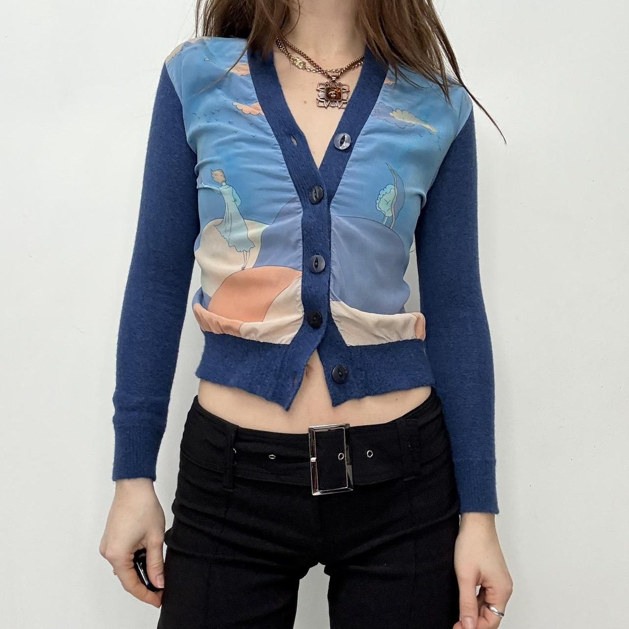 Cropped wool graphic cardigan