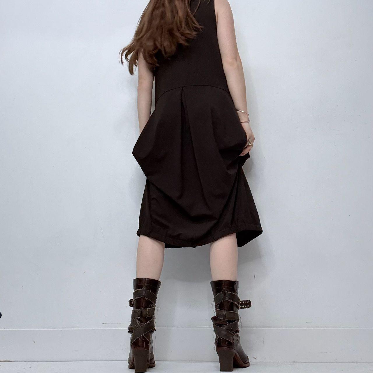 Brown gathered puff midi dress