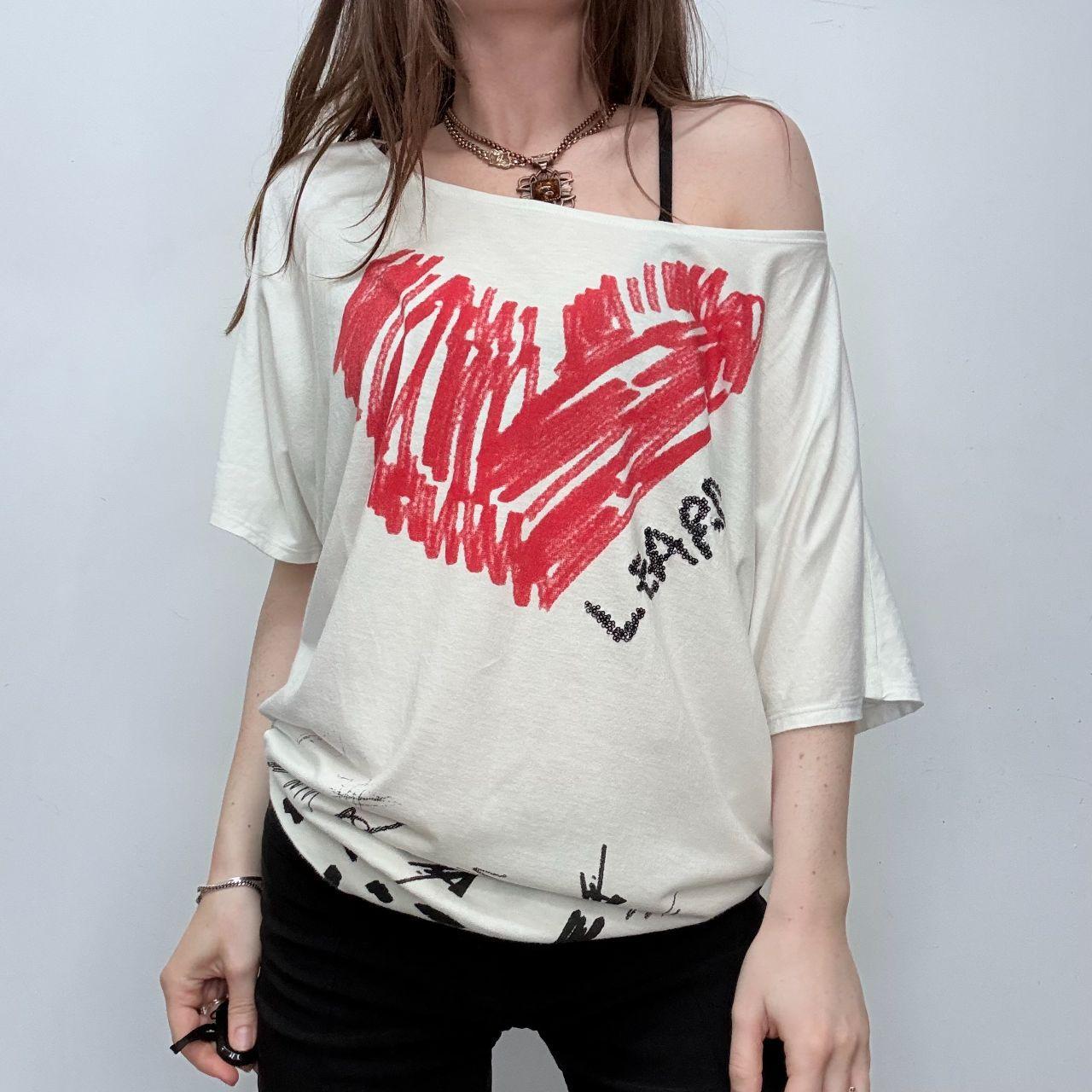 Graphic slouchy wide neck t-shirt