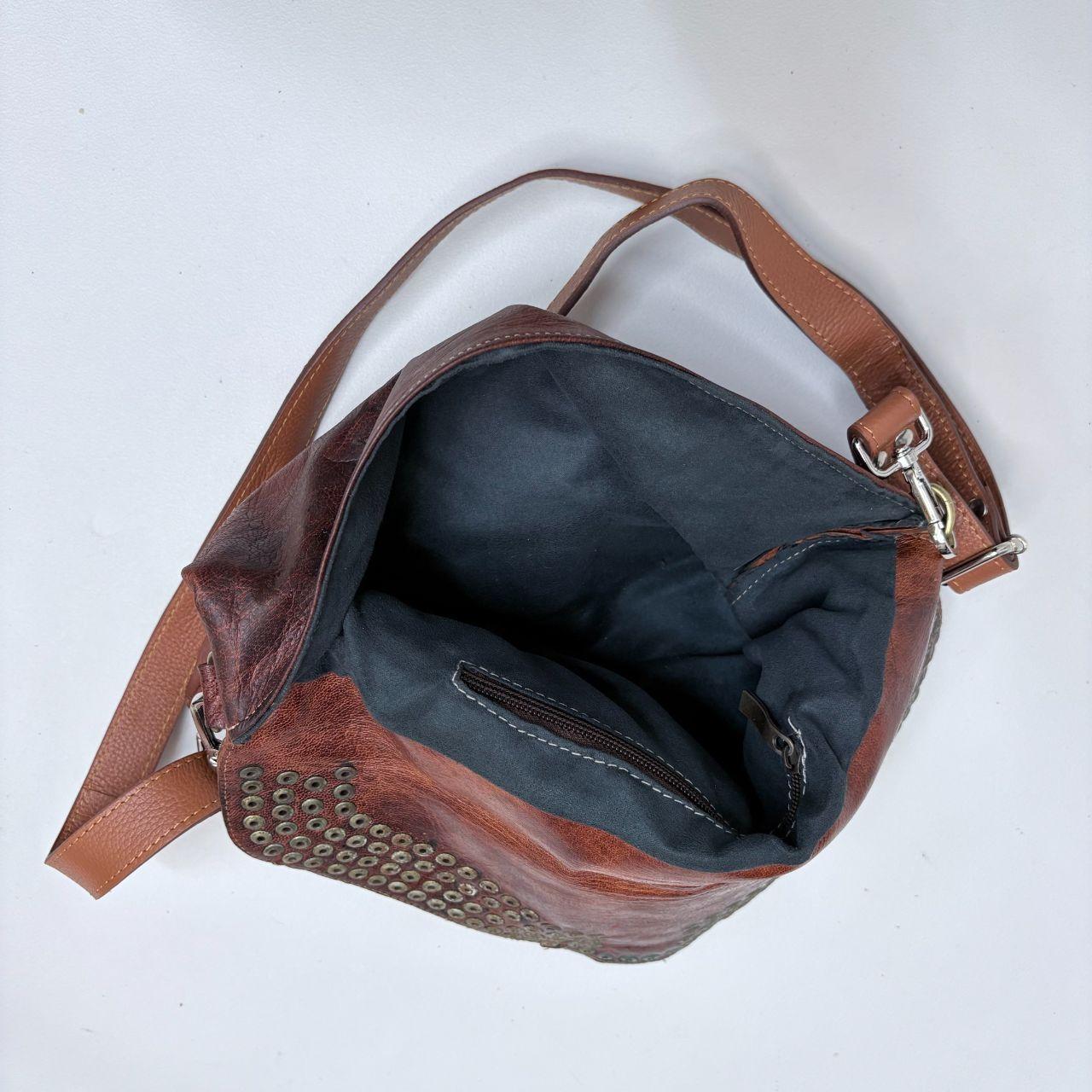 Tan leather studded boho bag