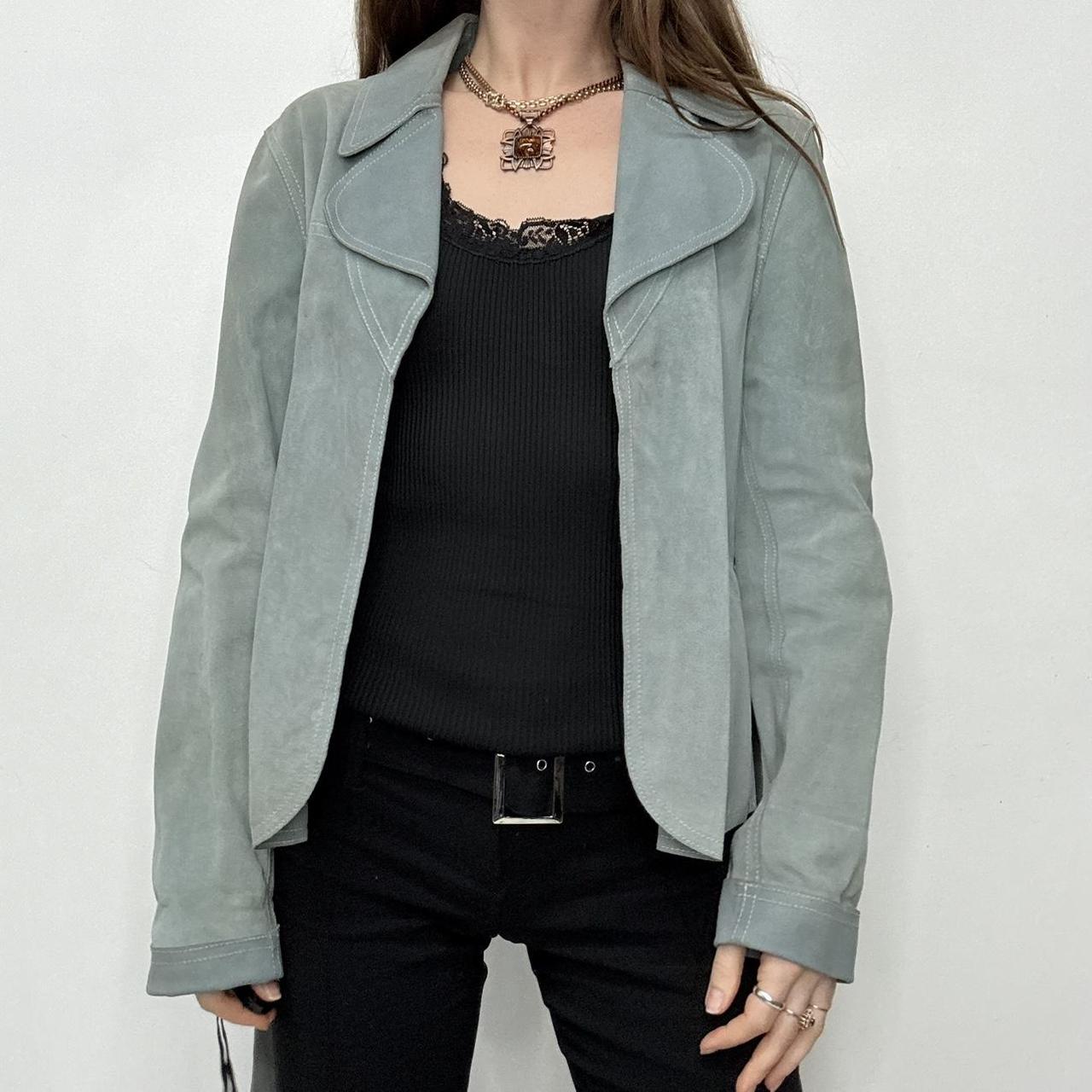 Slouchy pale blue suede coat