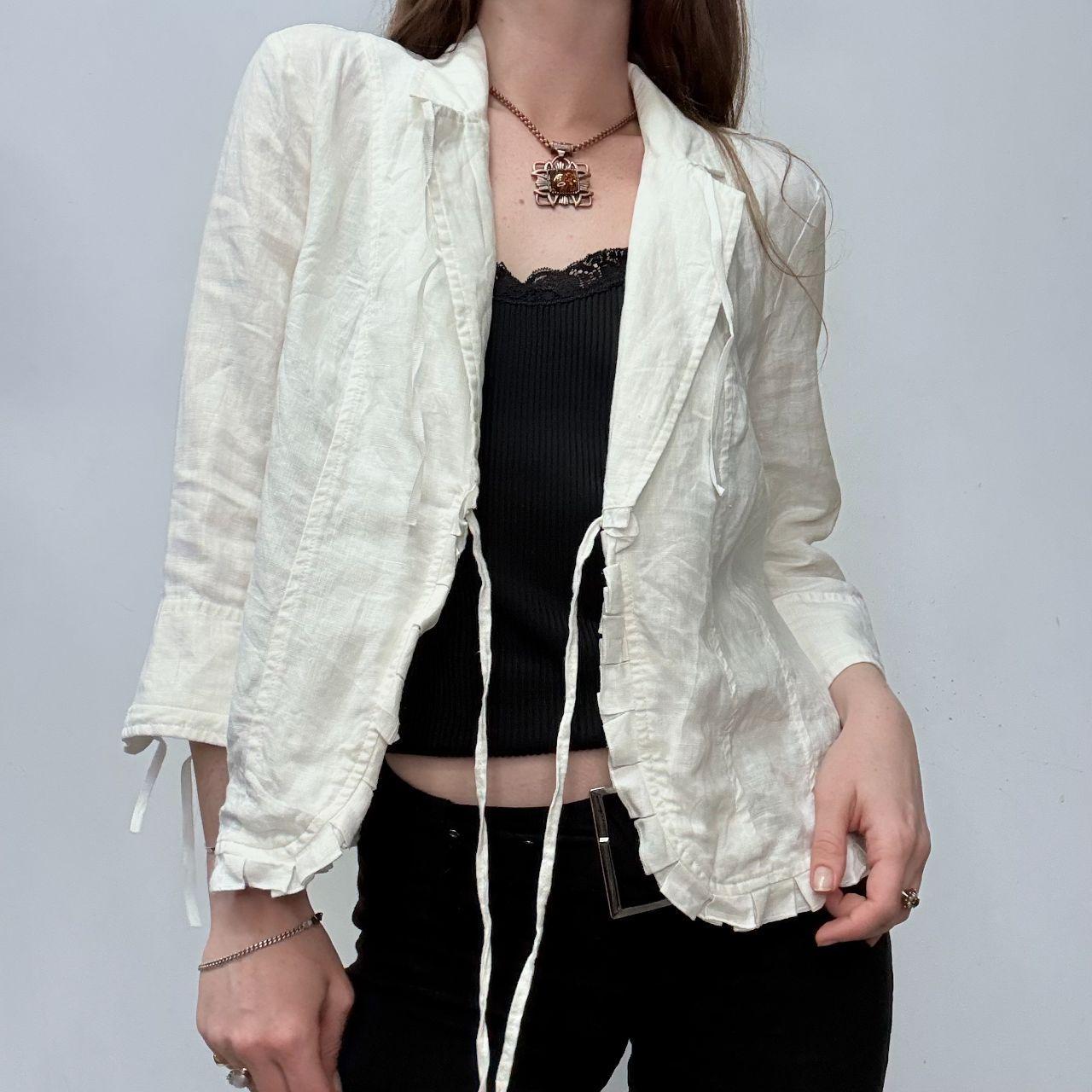 White linen asymmetric coquette jacket