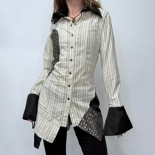 Pinstriped flared Save the Queen shirt