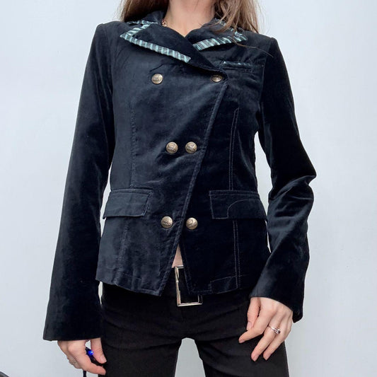 Navy flared velvet miltary jacket
