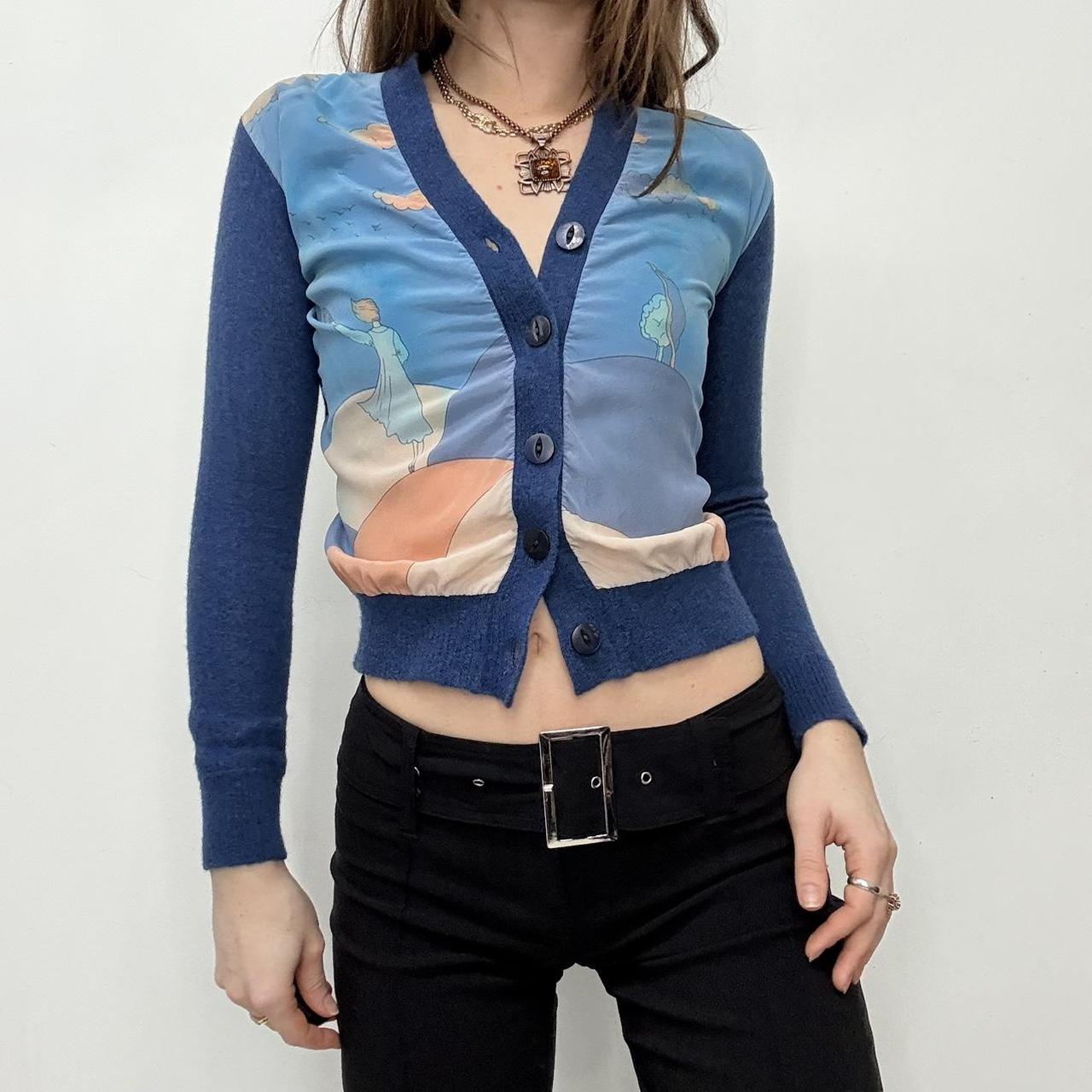 Cropped wool graphic cardigan