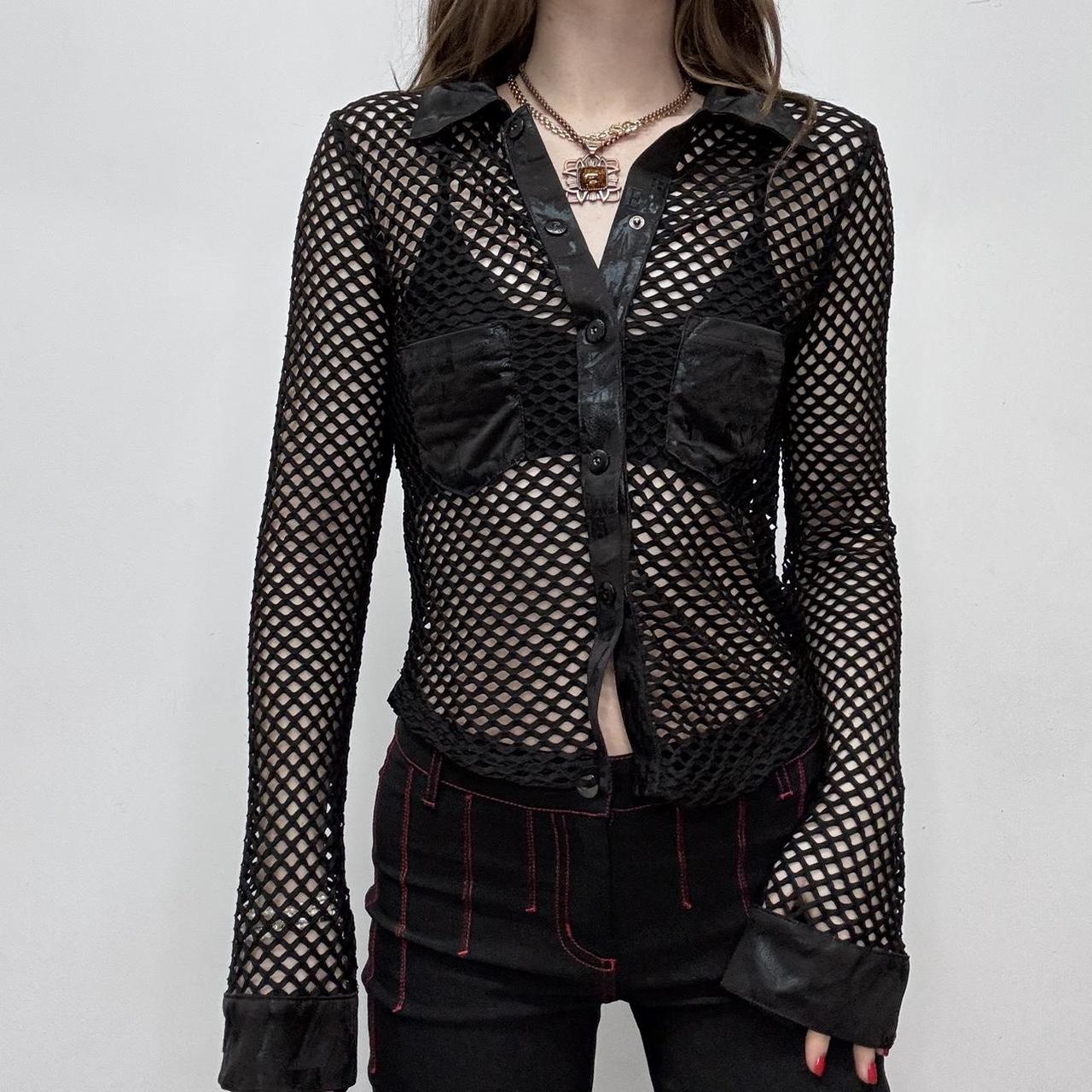 Sheer fishnet mesh grunge shirt