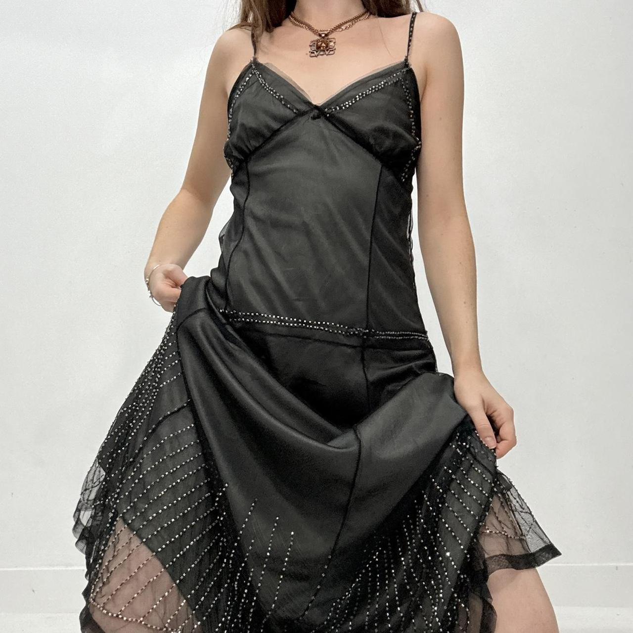 Black mesh layered beaded maxi dress