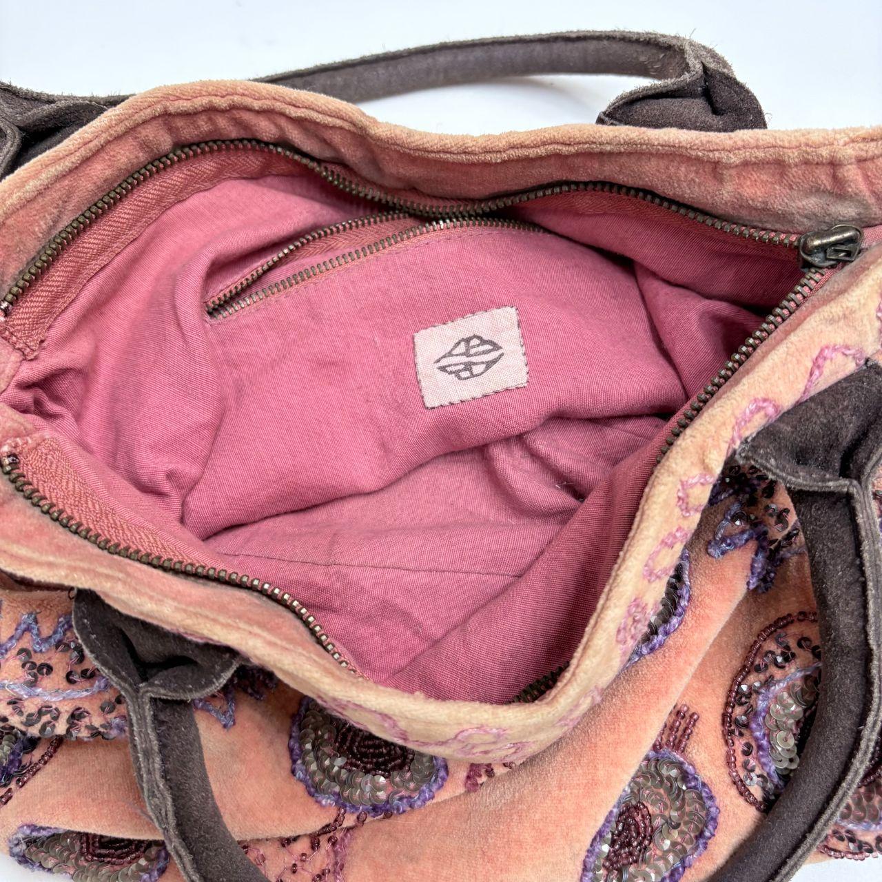 Pink velvet embroidered boho bag