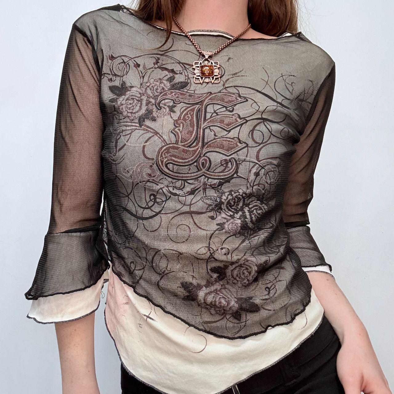 Graphic layered flared y2k shirt