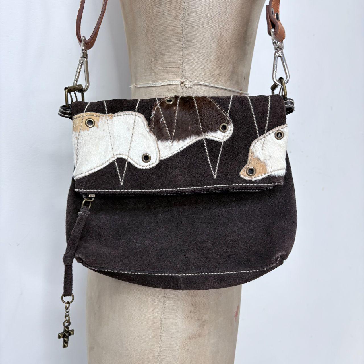 Pony hide studded cow shoulder bag