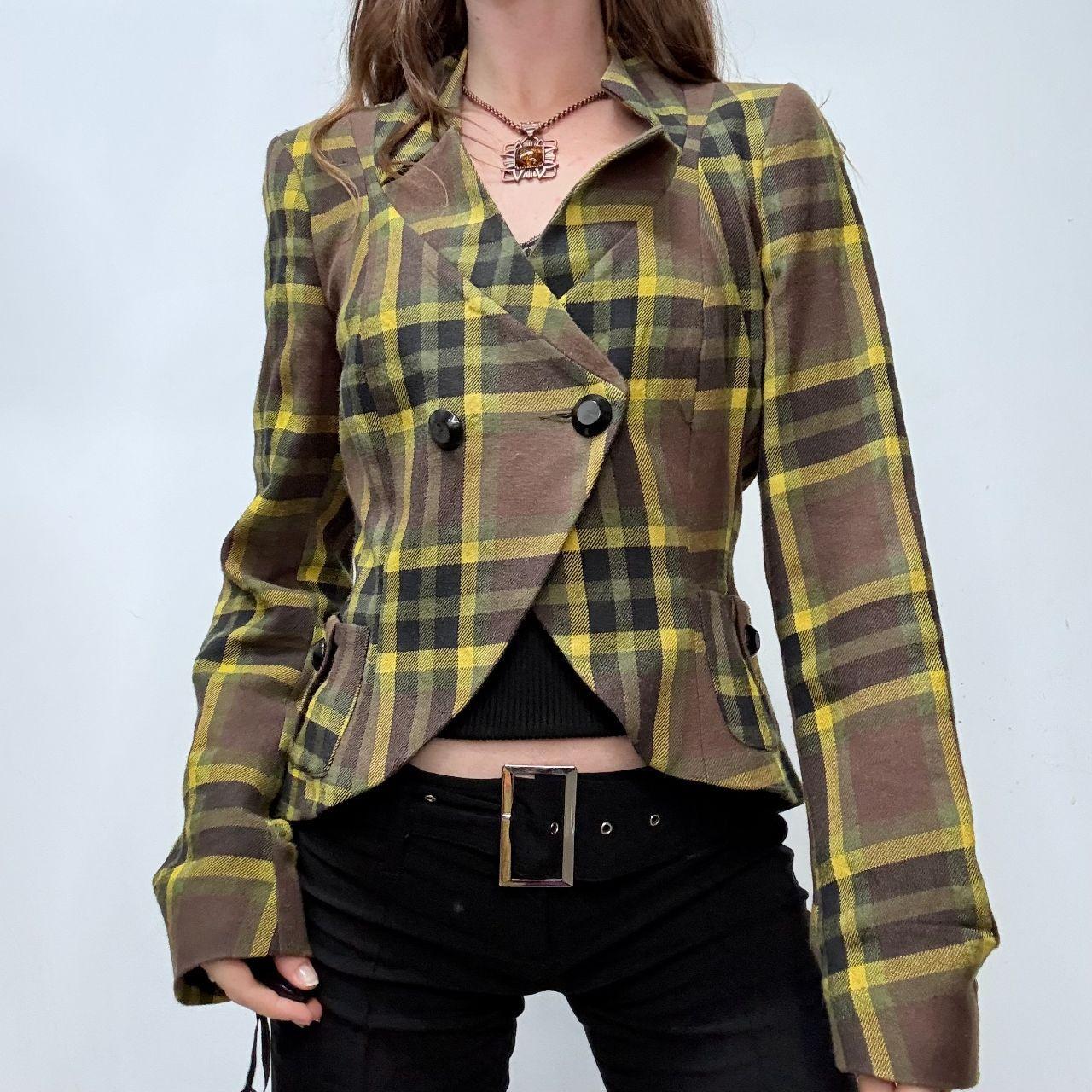 Asymmetric flared tartan punk jacket