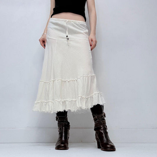 White linen tiered midi skirt
