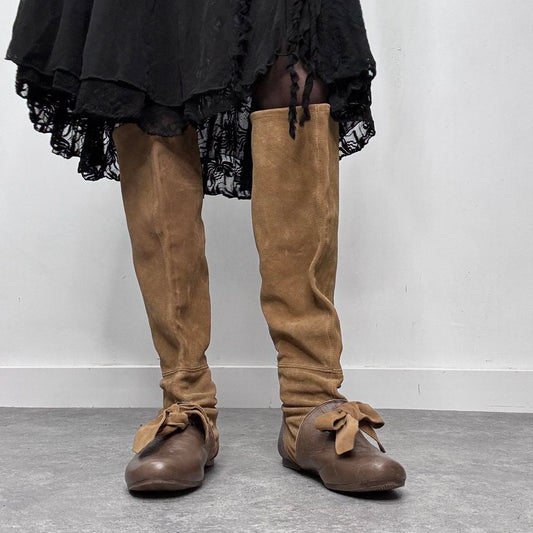 Tan leather bow boots